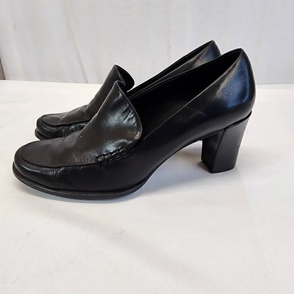 Franco Sarto Womens Nolan Tailored Loafers Black Heels Size 9.5